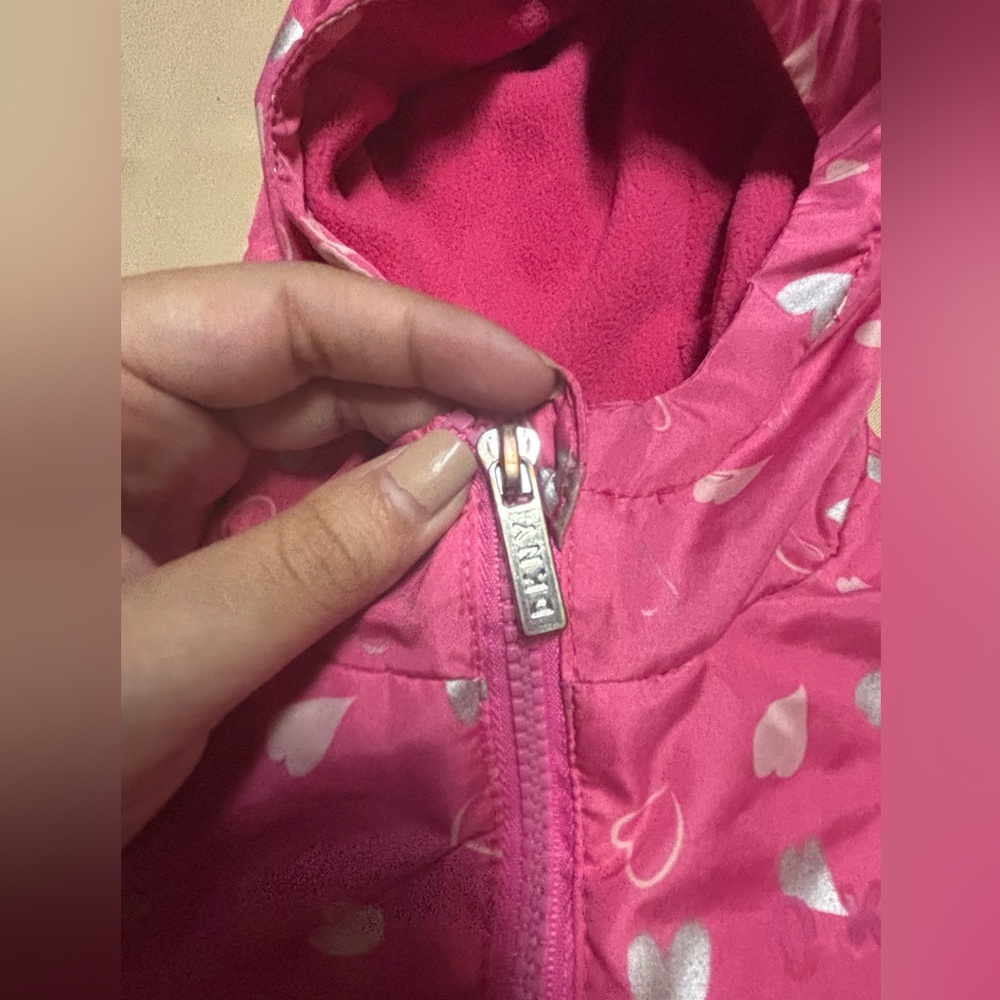 DKNY Pink Kids Raincoat with Heart Pattern - Picture 8 of 16